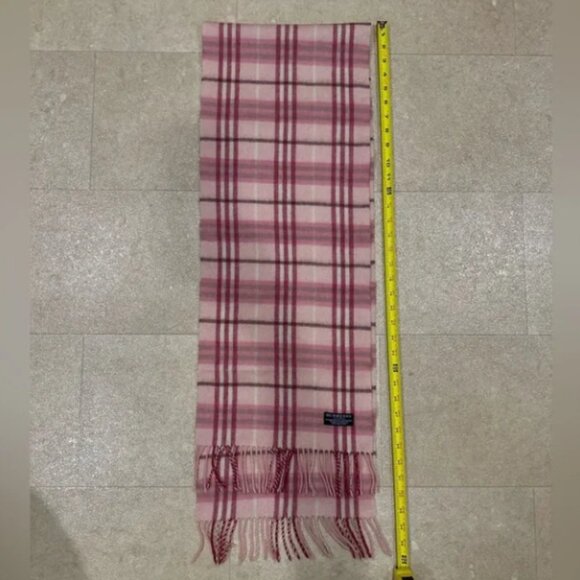 Burberry Raspberry Pink and White Cream Nova Check Wool & Cashmere Fringe Scarf - Picture 2 of 3